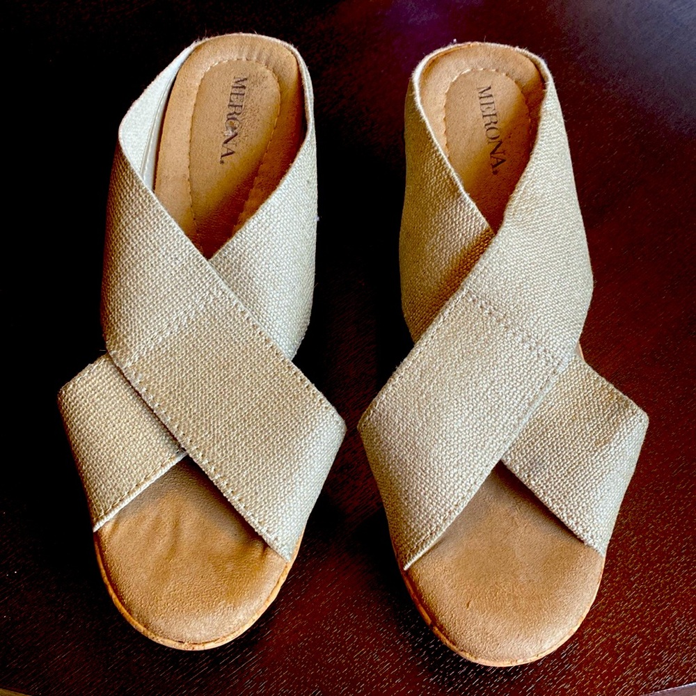 Merona Women’s Cork Wedge Sandals Beige & Metallic